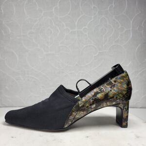 VTG Carriage Court Coco Heels Womens 7.5 Wide Black Reptile Leather Square Toe